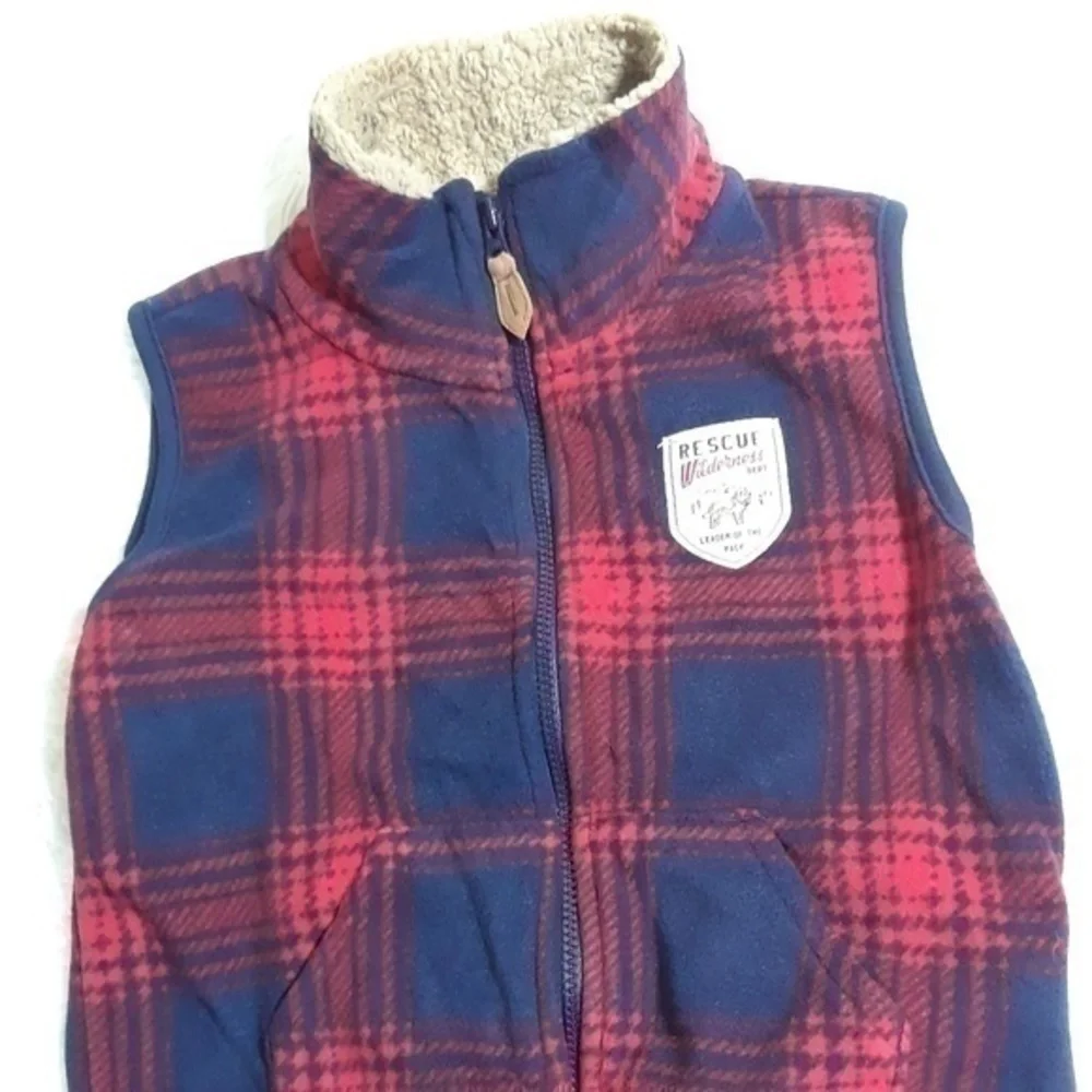 ☄Carter's Plaid Teddy Collar Vest-Size 24 Months